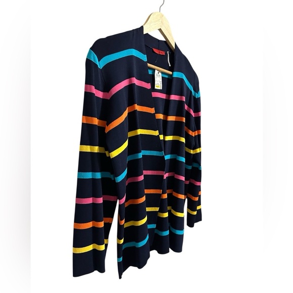 Red Women's Striped Rainbow Open Front Cardigan Multicolor Size XL Career Church - Picture 3 of 9
